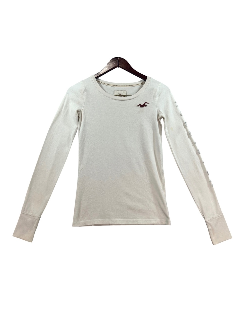 Hollister White Long Sleeve Logo Top Size M